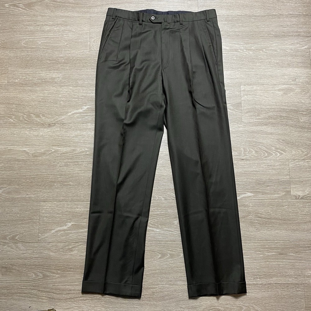 Ermenegildo Zegna Pleated Trousers Men's 34x33 Dark Brown Cuffed Dress Slacks